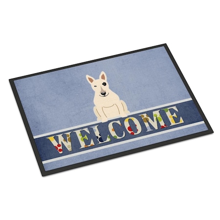 Carolines Treasures 18 x 27 in. Bull Terrier White Welcome Indoor or Outdoor Mat BB5719MAT